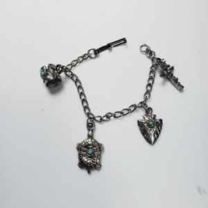 Vintage Silver Tone Faux Turquoise Native American Southwestern Charm Bracelet